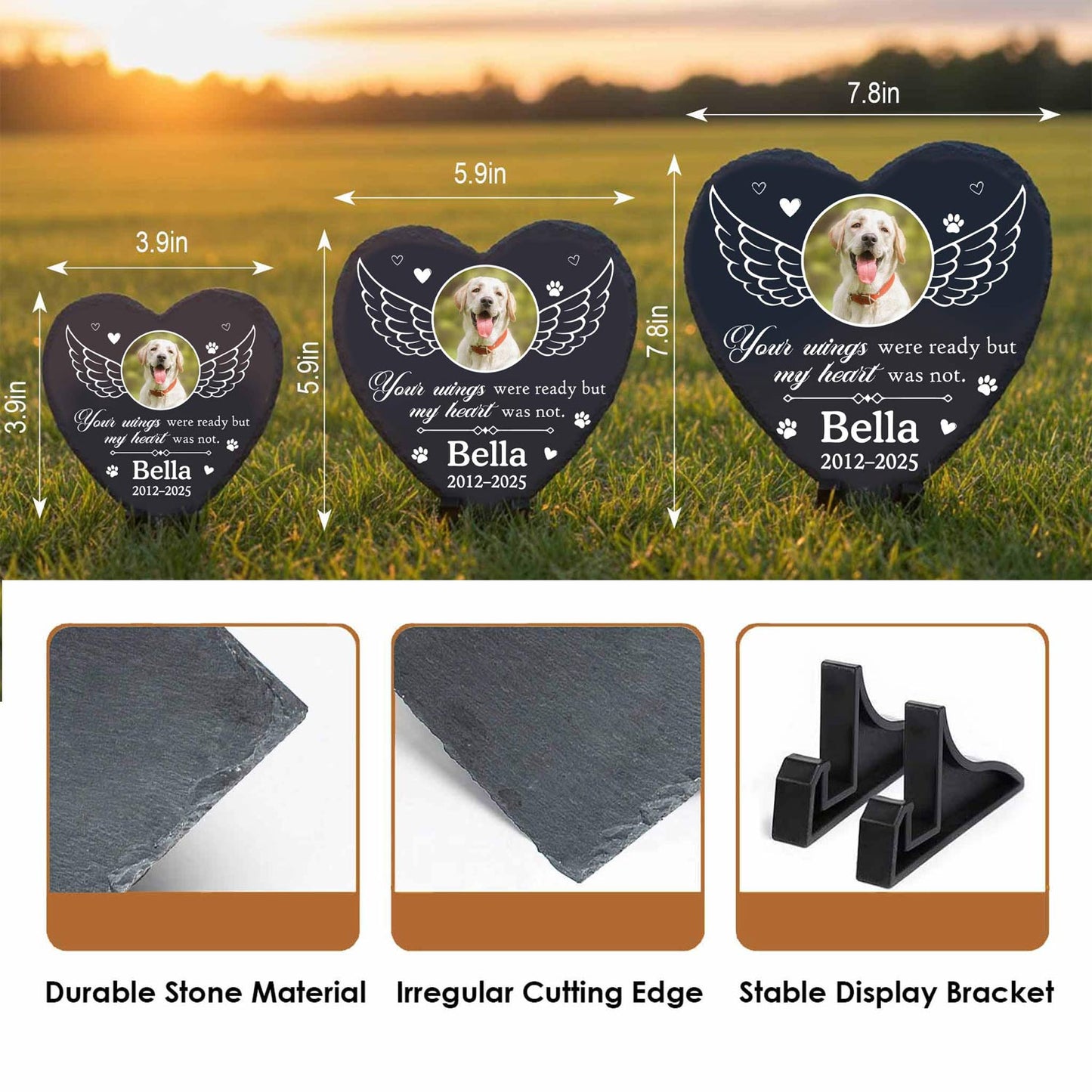 Custom Heart Slate Photo Stone-Your Wings Were Ready Pet Memorial Plaque-Personalized Dog Remembrance Gift