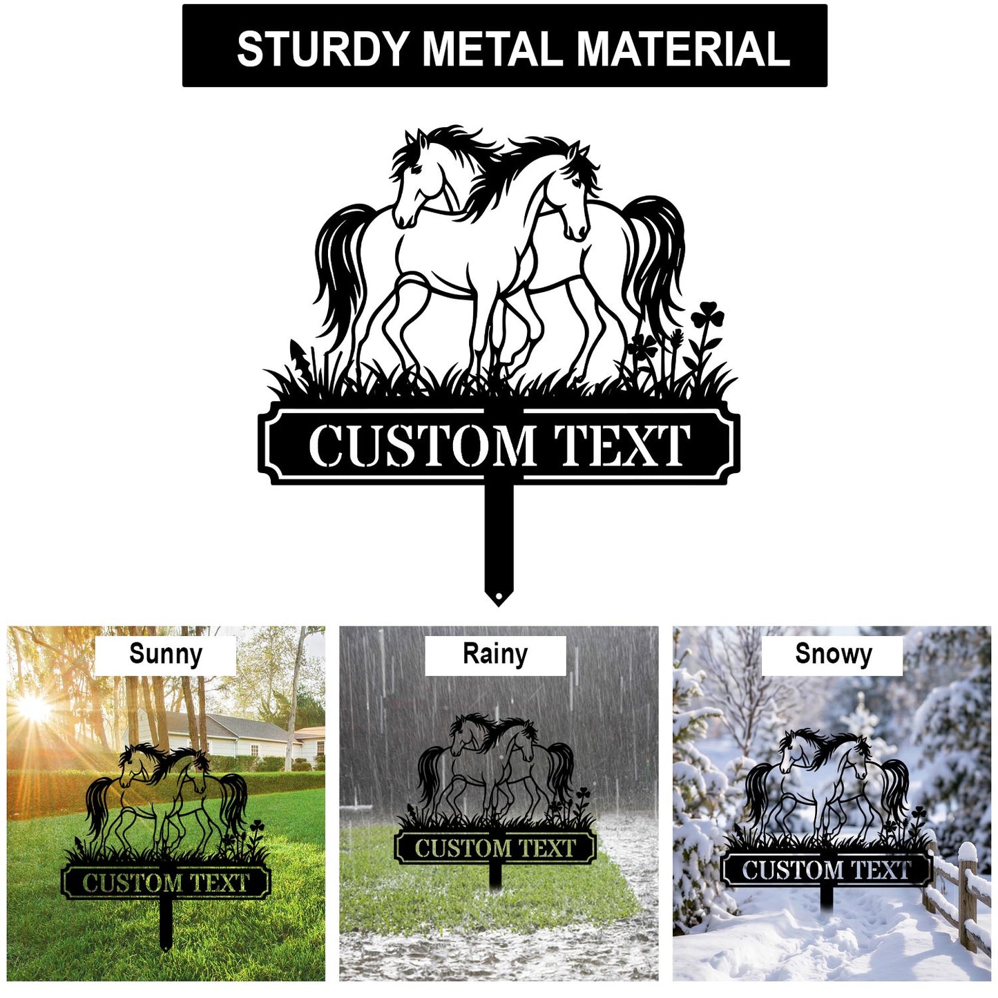 Custom Horse Metal Sign Garden Stake|Personalized Farm Name Plate Outer Decor|Made in USA 12"-28"