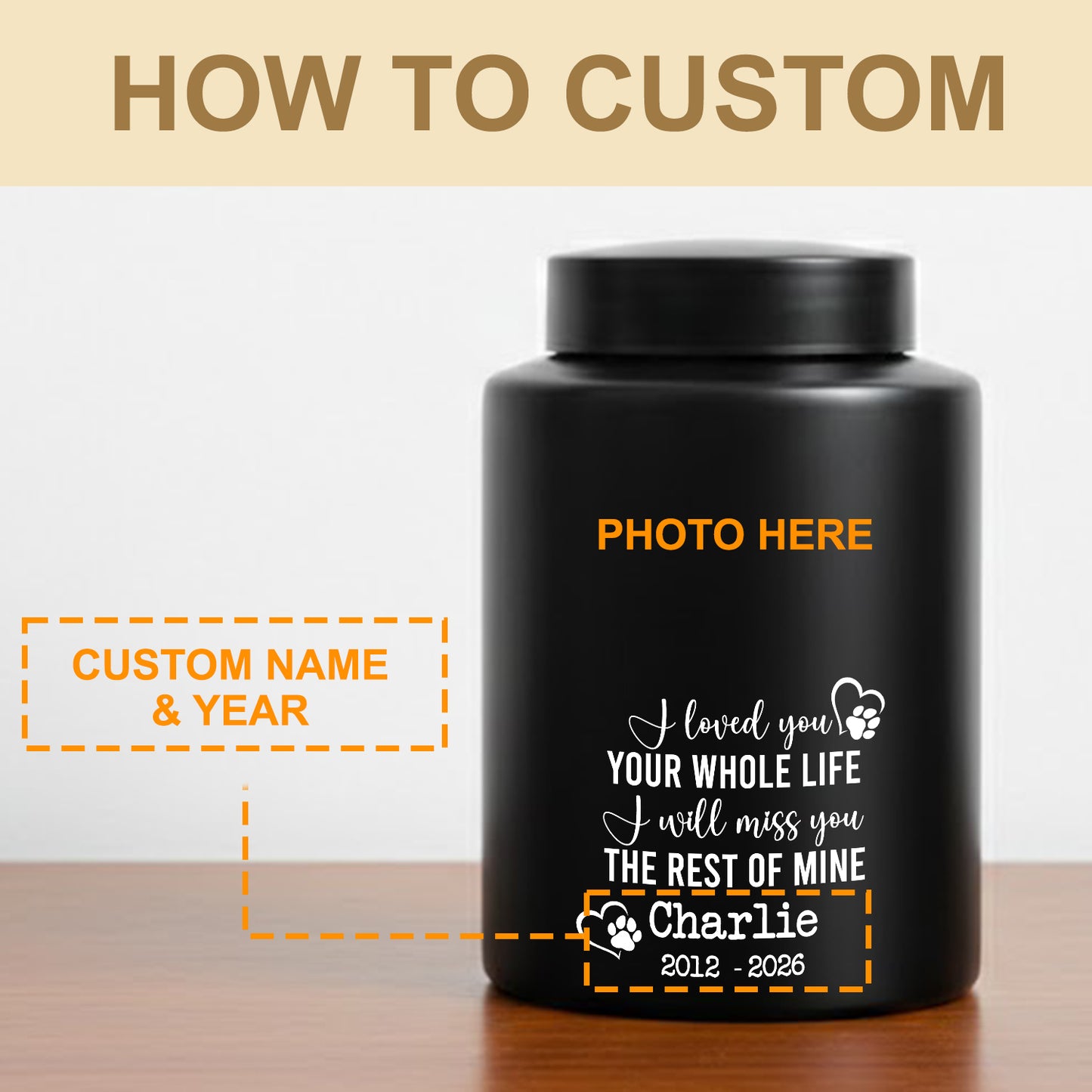 custom name date pet ashes urn for dogs cats
