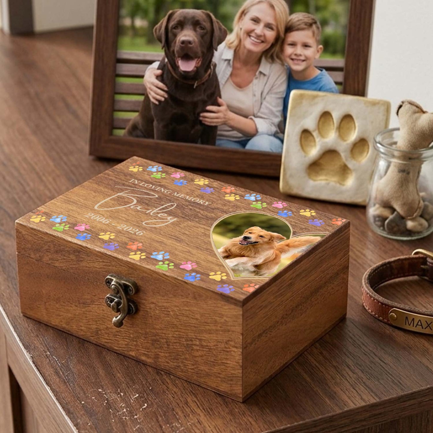 Rainbow footprints dog memory box for dog passing away