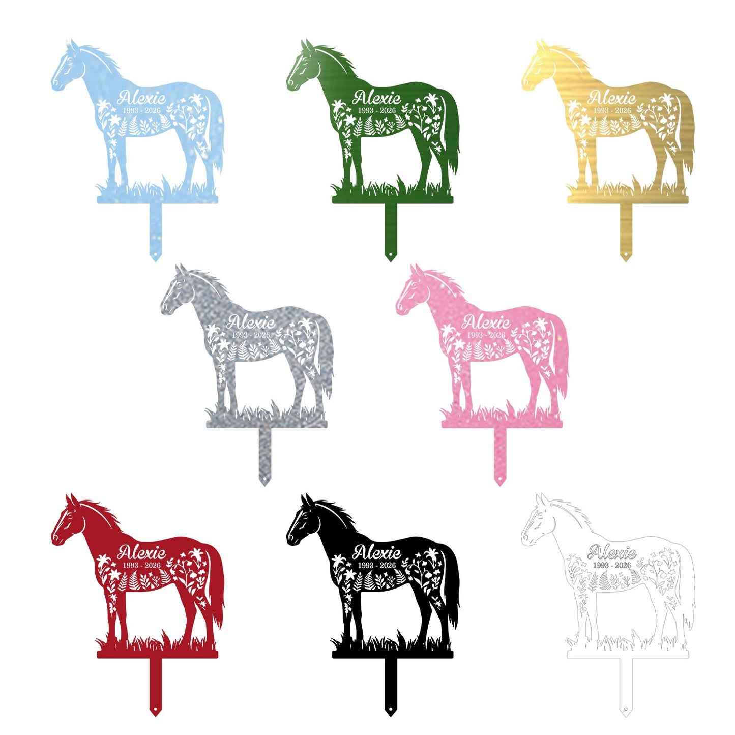 Personalized Floral Horse Garden Stake|Custom Name & Year Horse Metal Sign|Elegance Equestrian Art Made in USA