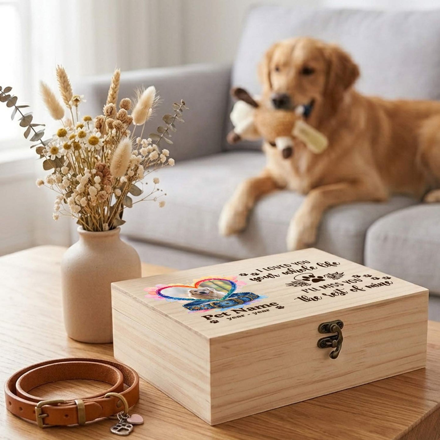 Pet Memory Box-I Love Your Whole Life-Custom Photo Name Date-3 Size Pine Boxes 3 Size Walnut Boxes