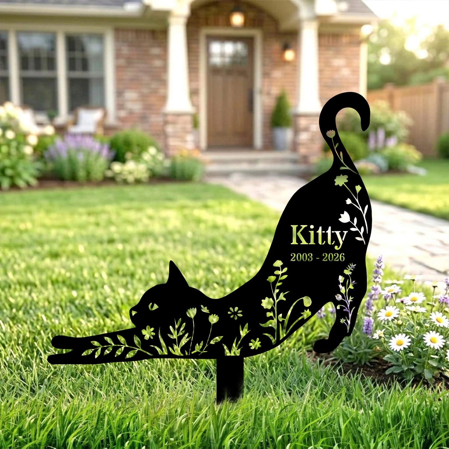 Personalized Cat Memorial Garden Stake-Custom Pet Loss Sympathy Gift-Floral Cat Grave Marker Sign Made in USA