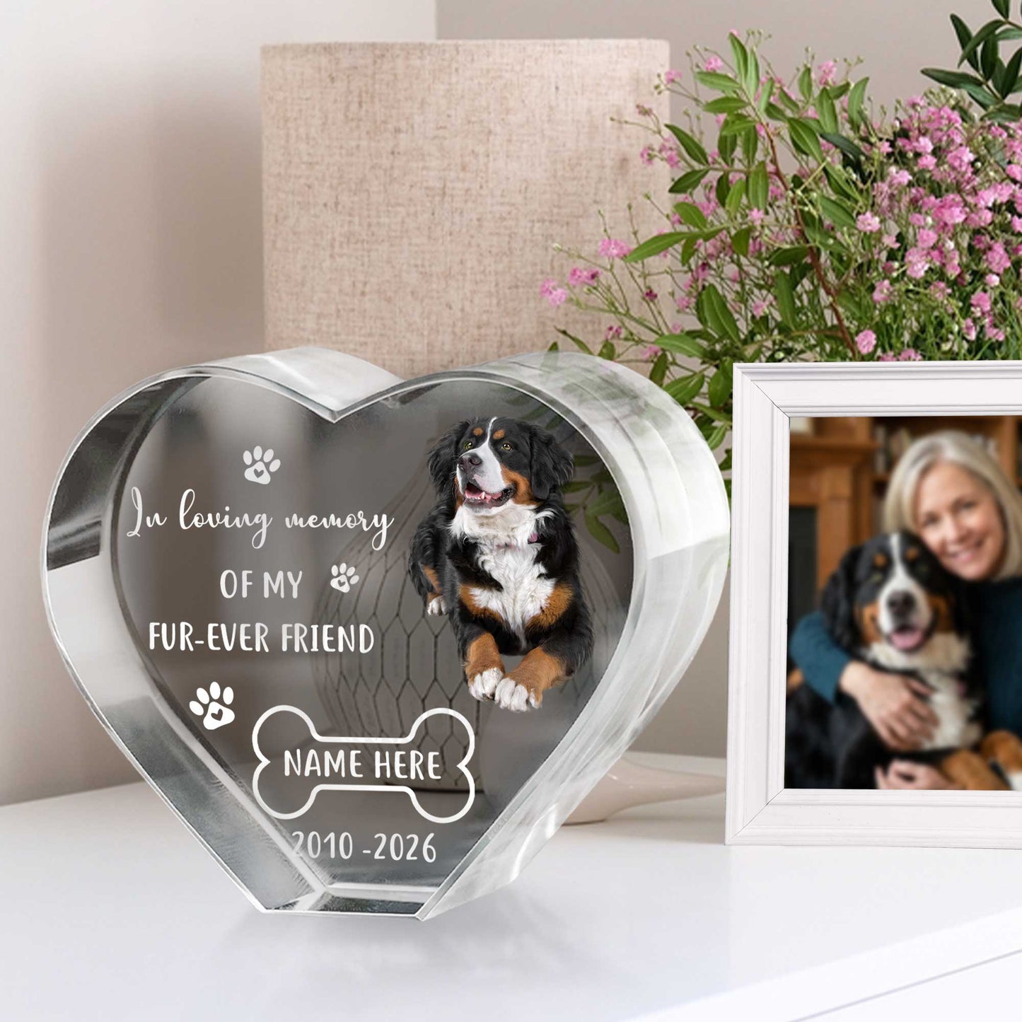 Personalized Fur-ever Friend Dog Memorial Gift-Custom Photo Shape Pet Loss Crystal Plaque Laser Engraved in USA