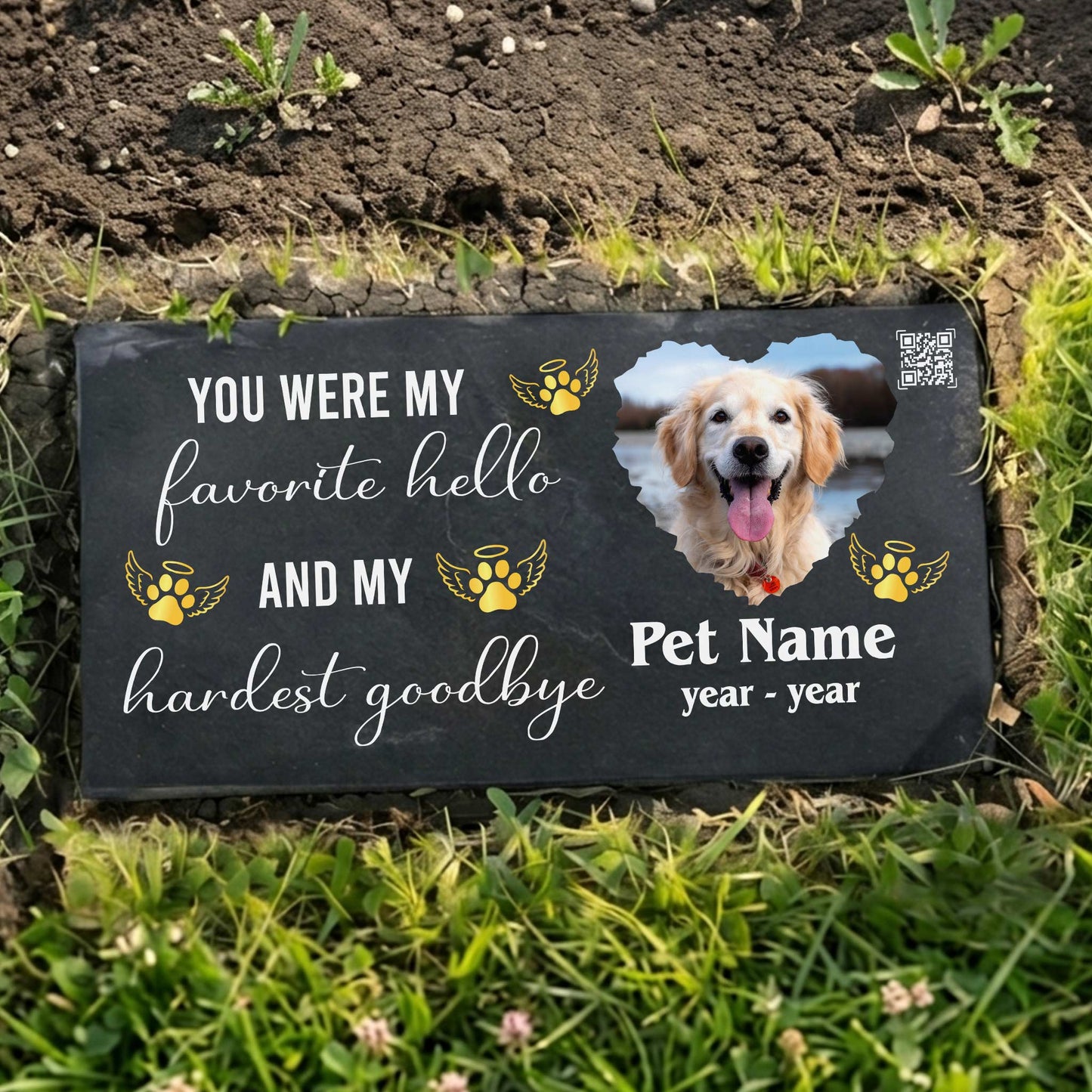 Elegant granite pet grave marker in a peaceful garden