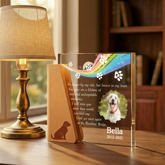 Personalized Pet Memorial Gift Rainbow Bridge Dog Remembrance Plaque Custom Photo Acrylic Crystal Sympathy Loss of Pet Keepsake Made in USA
