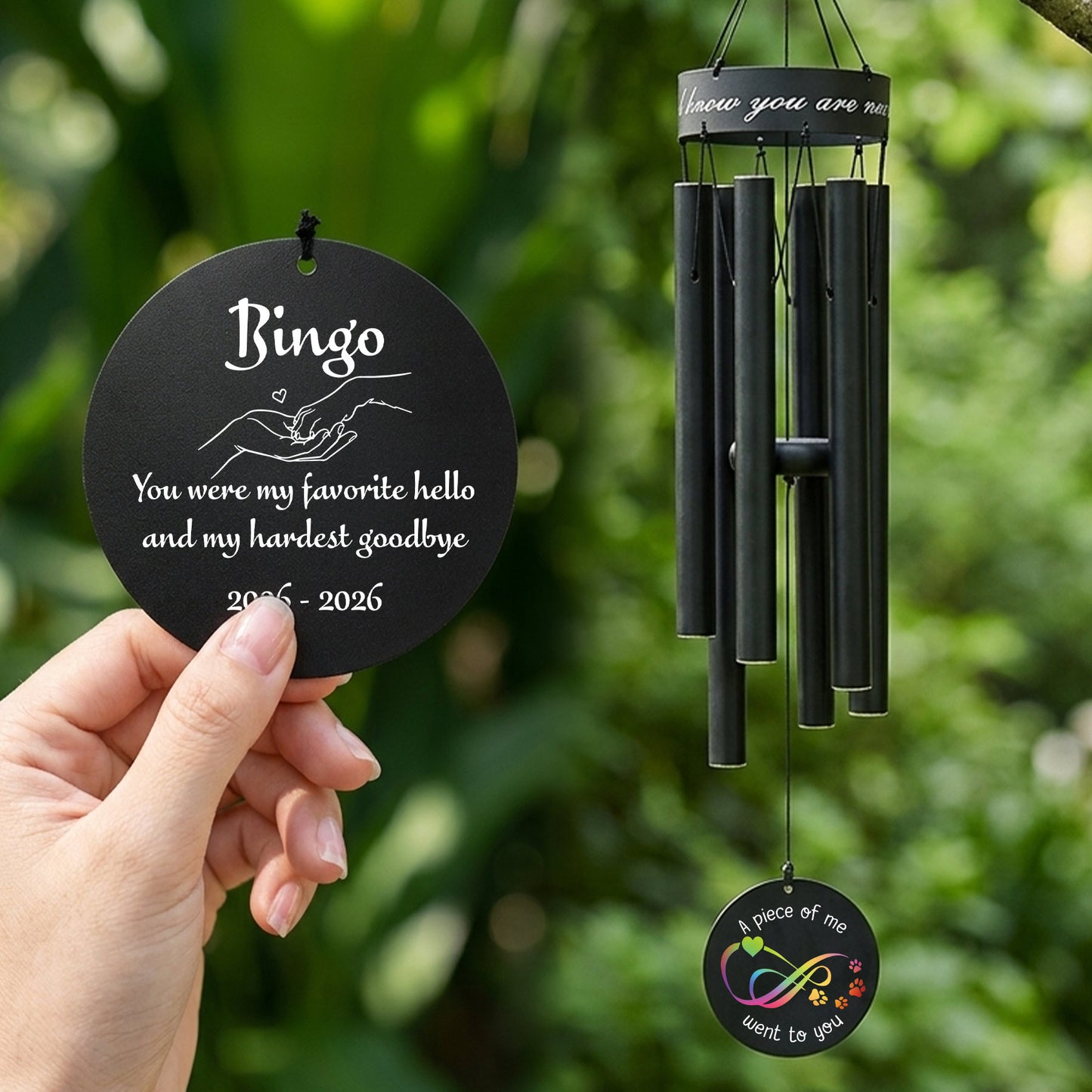 Customized pet memorial wind chimes with dual designs
listen to the wind blow