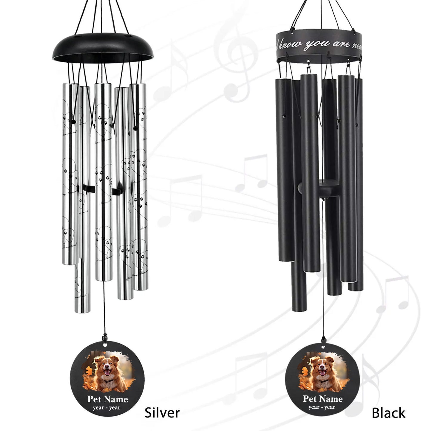 The wind chimes with pictures are available in two styles: black and silver