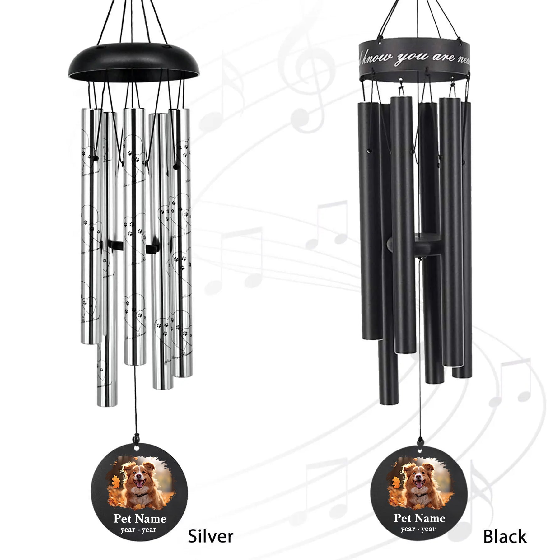 The wind chimes with pictures are available in two styles: black and silver