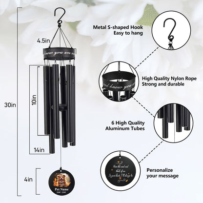 30-inch high-quality 6-tube wind chime with S-hook and engraved top cover