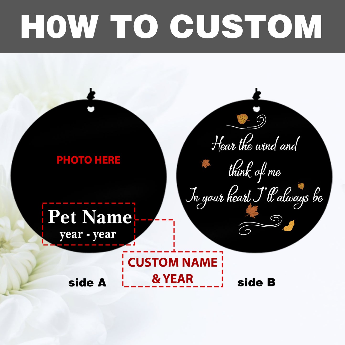Personalized pet memorial wind chimes with photos, names and dates