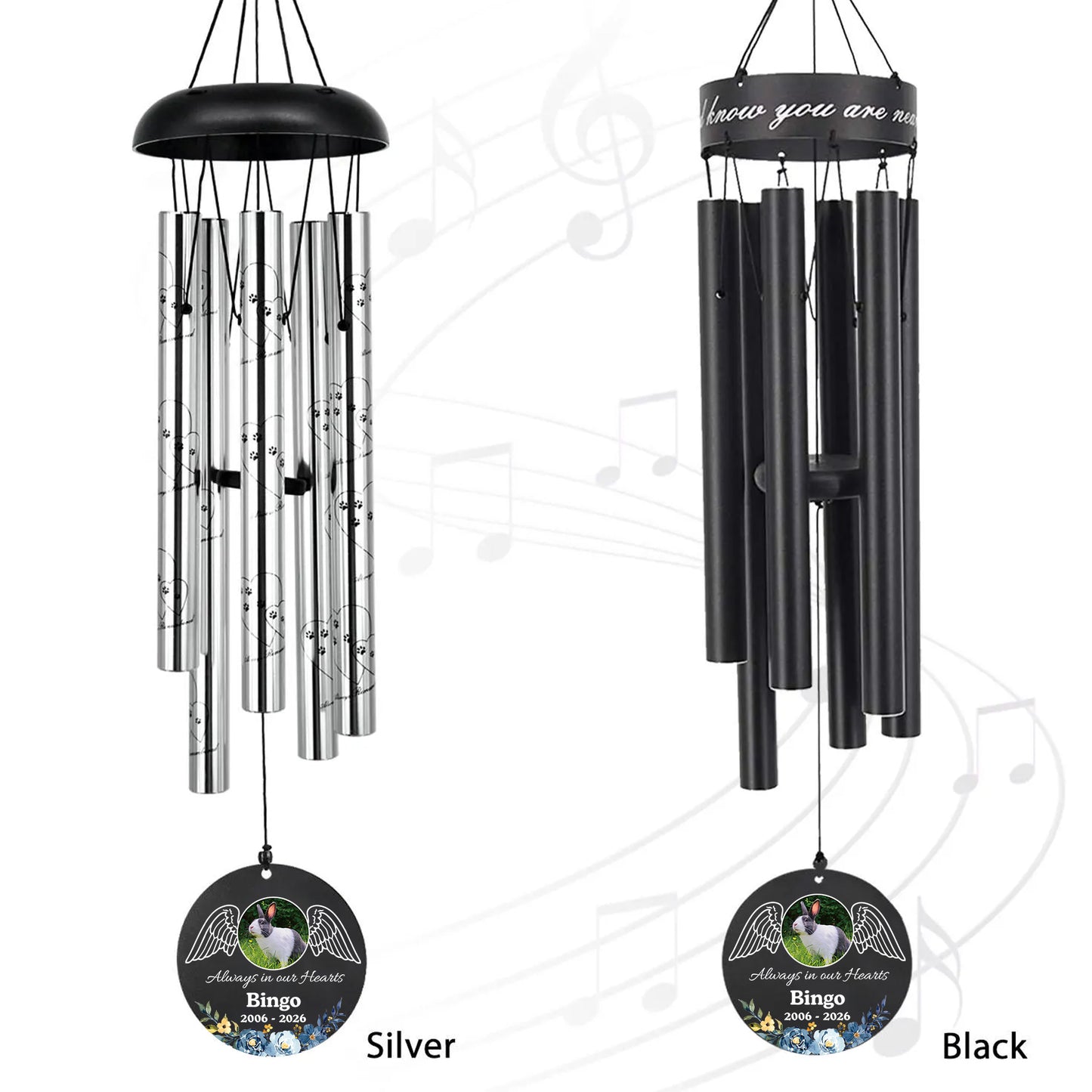 Listen to the wind 30 inch Deep Tone wind chimes memorial gift, black sliver