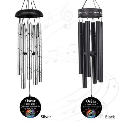 Black Slver 2 Color Wind Chimes Deep Tone Pet Memorial Winechime for loss of dog cat