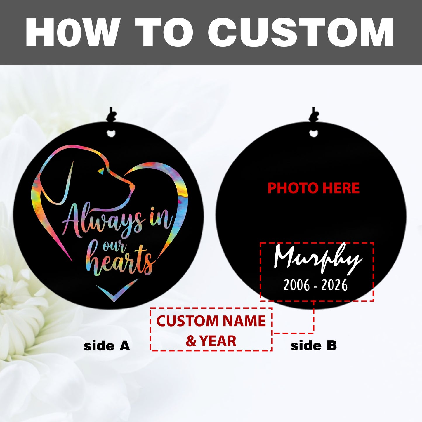 Customized Photo name date dog cat memorial wind chimes