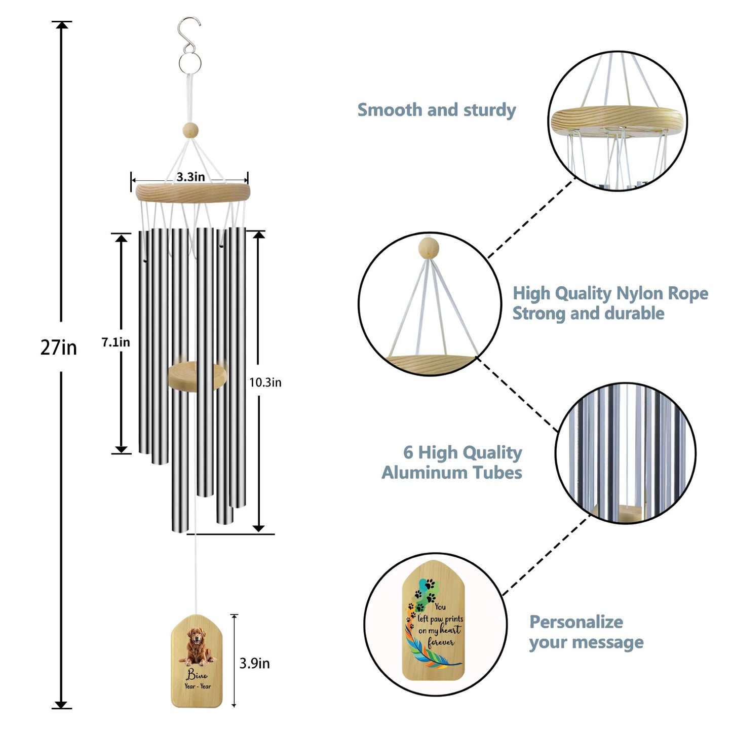 Personalized Wind Chimes for Dog Cat Memorial-Healing Sound Sympathy Gift