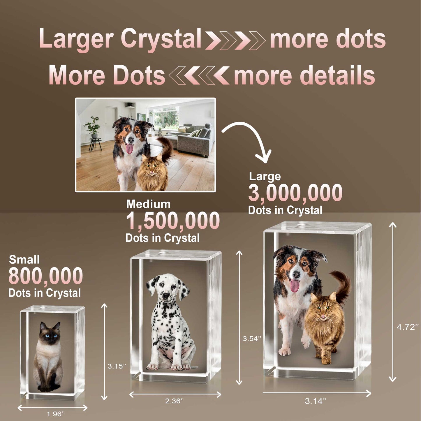 Custom 3D Laser Engraved or Color Printed Cat Photo Crystal-Personalized Heart Pet Memorial Gift Made in USA