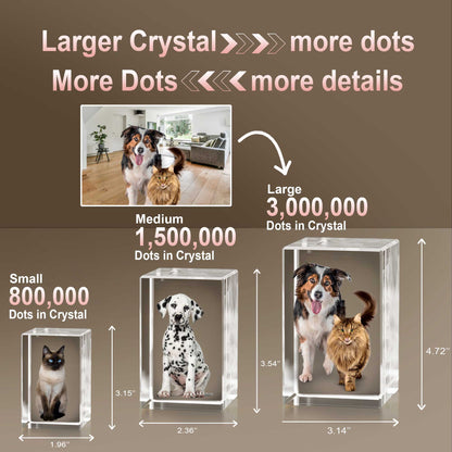 Custom 3D Laser Engraved or Color Printed Cat Photo Crystal-Personalized Heart Pet Memorial Gift Made in USA