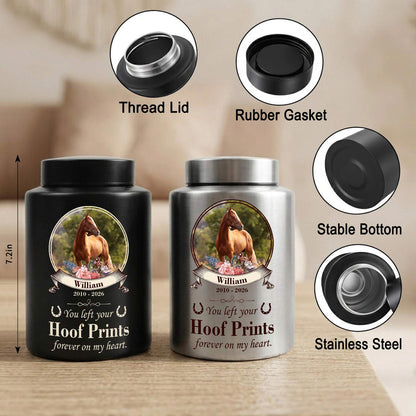 Custom Horse Memorial Urn with Photo-Personalized Equine Pet Loss Ashes Keepsake Jar-Stainless Steel Box