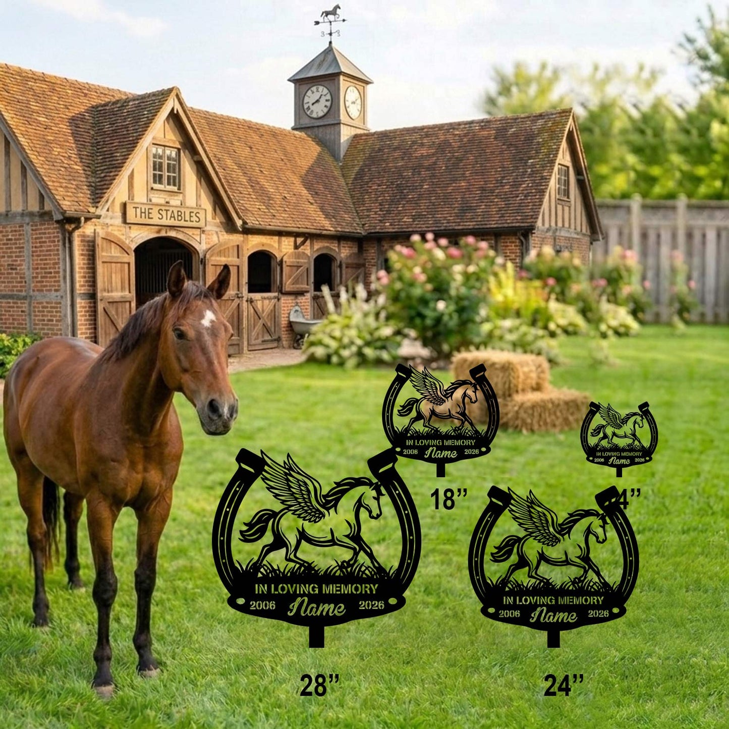 Custom Horse Metal Sign Garden Stake|Personalized Farm Name Plate Outer Decor|Made in USA 12"-28"