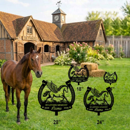 Custom Horse Metal Sign Garden Stake|Personalized Farm Name Plate Outer Decor|Made in USA 12"-28"
