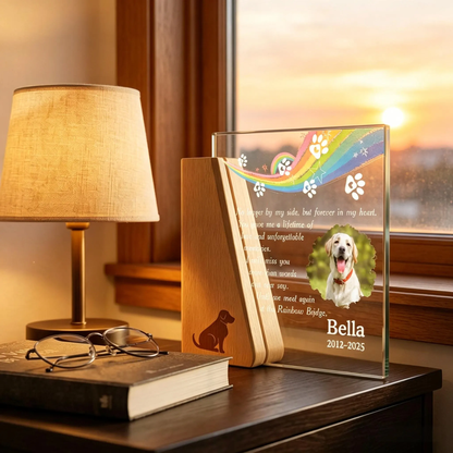 Personalized Pet Memorial Gift Rainbow Bridge Dog Remembrance Plaque Custom Photo Acrylic Crystal Sympathy Loss of Pet Keepsake Made in USA