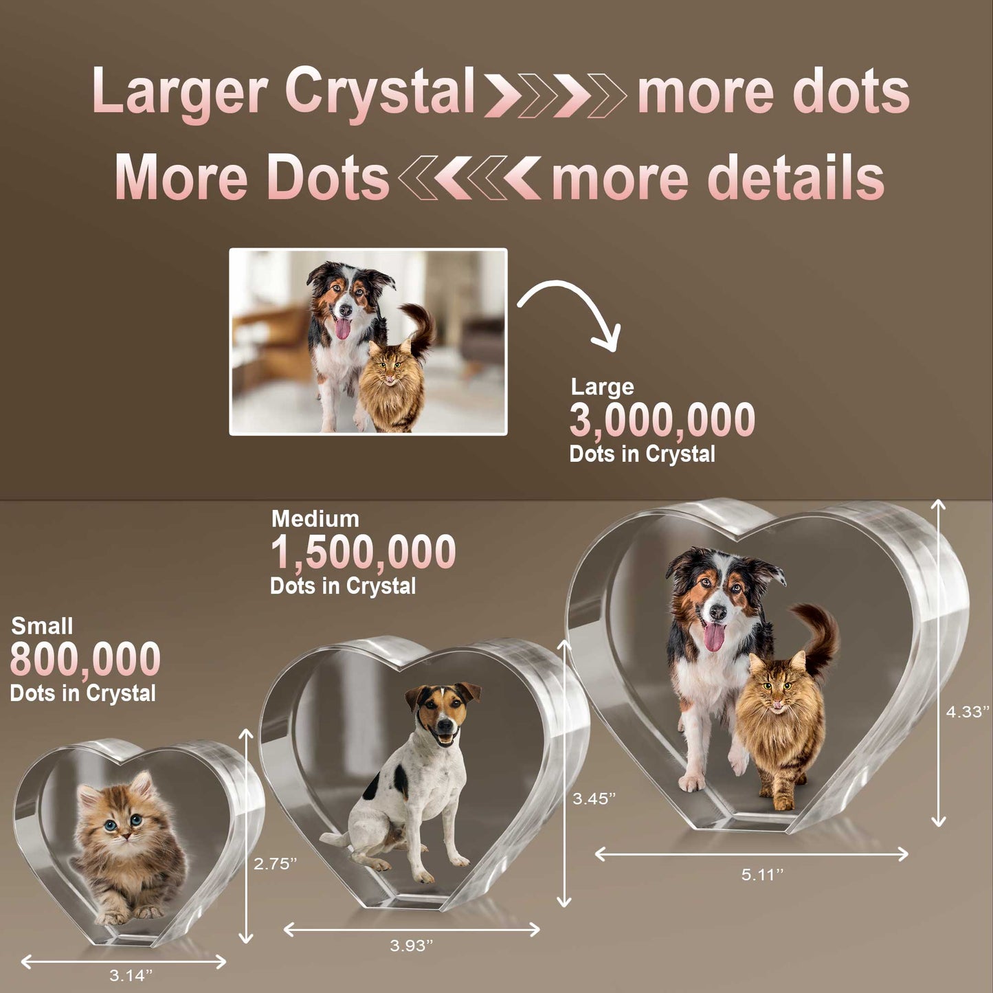 Custom 3D Laser Engraved or Color Printed Cat Photo Crystal-Personalized Heart Pet Memorial Gift Made in USA