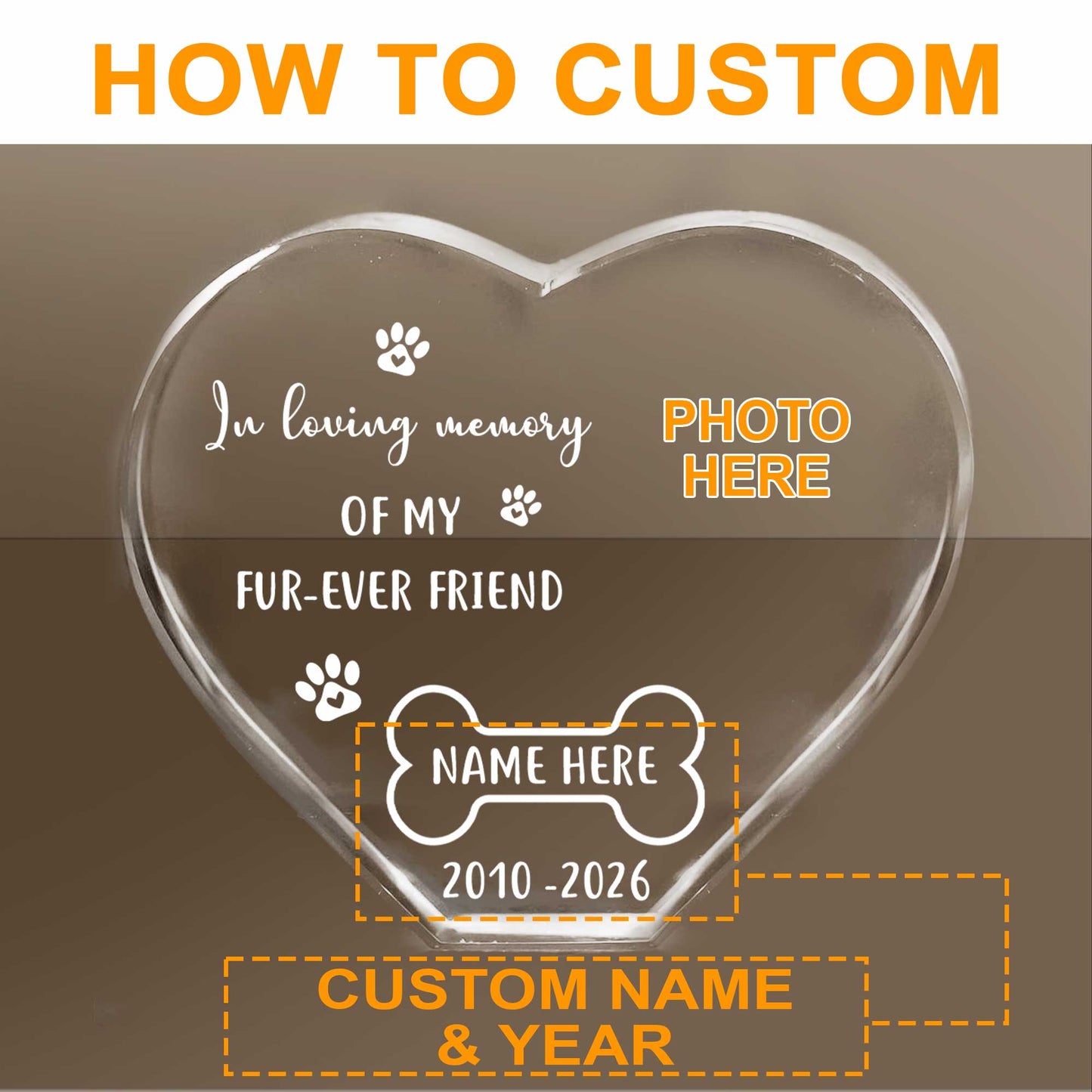 Personalized Fur-ever Friend Dog Memorial Gift-Custom Photo Shape Pet Loss Crystal Plaque Laser Engraved in USA