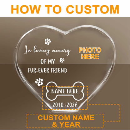 Personalized Fur-ever Friend Dog Memorial Gift-Custom Photo Shape Pet Loss Crystal Plaque Laser Engraved in USA