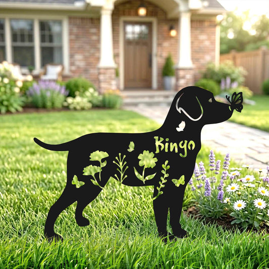 Standing metal dog memorial sign for outdoor garden decor