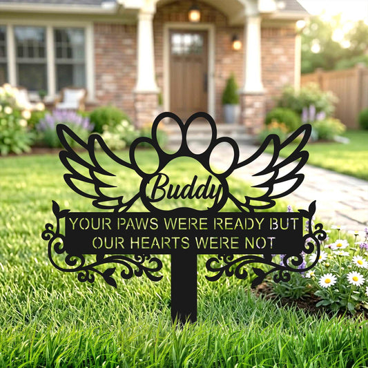 Custom metal leaper dog sign for outdoor pet memorial