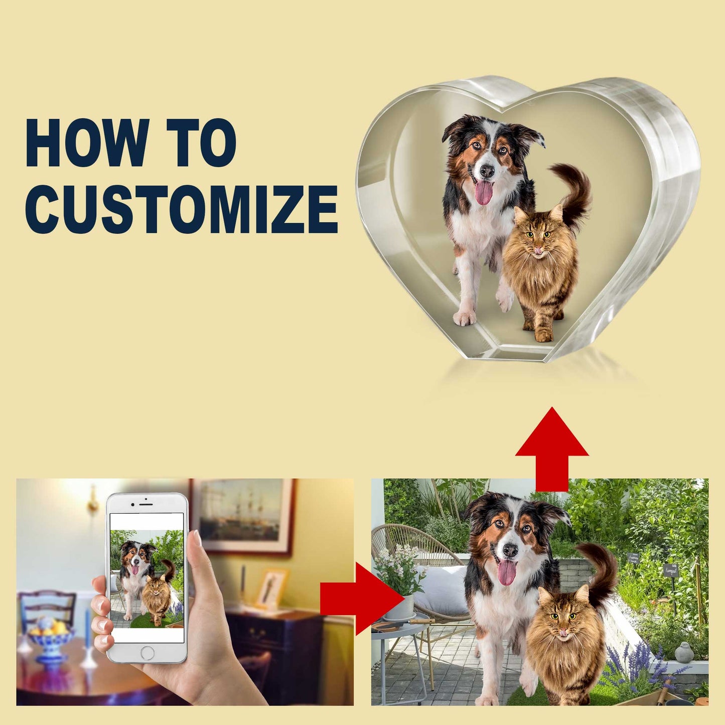 Custom 3D Laser Engraved or Color Printed Cat Photo Crystal-Personalized Heart Pet Memorial Gift Made in USA
