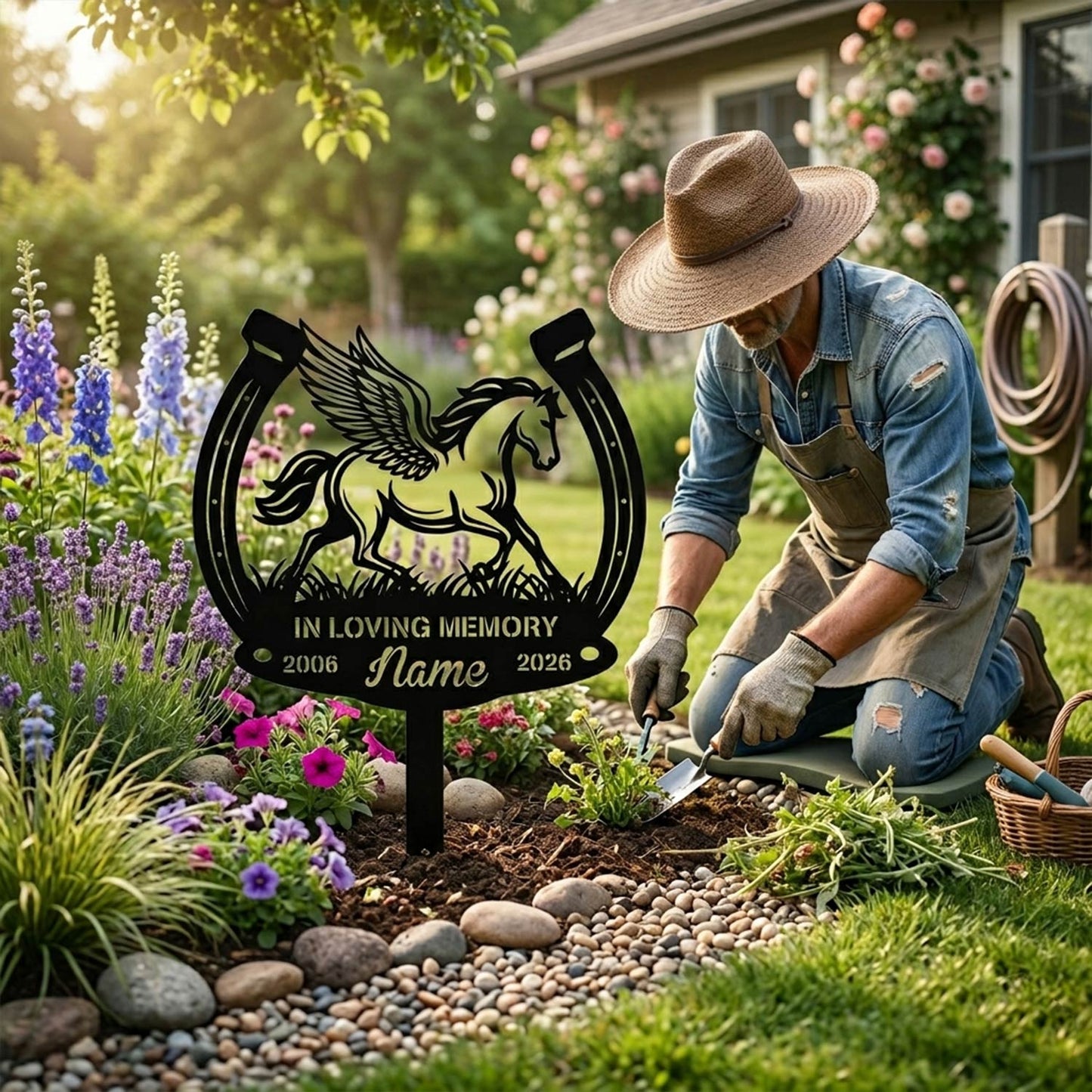 In Loving Memory Horse Memorial Stake-Personalized Horse Loss Sympathy Gift-Metal Horseshoe Plaque Made in USA