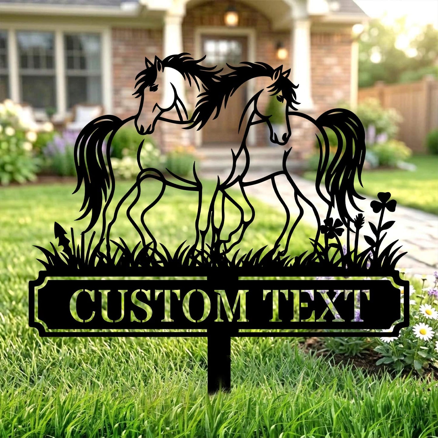 Custom Horse Metal Sign Garden Stake|Personalized Farm Name Plate Outer Decor|Made in USA 12"-28"