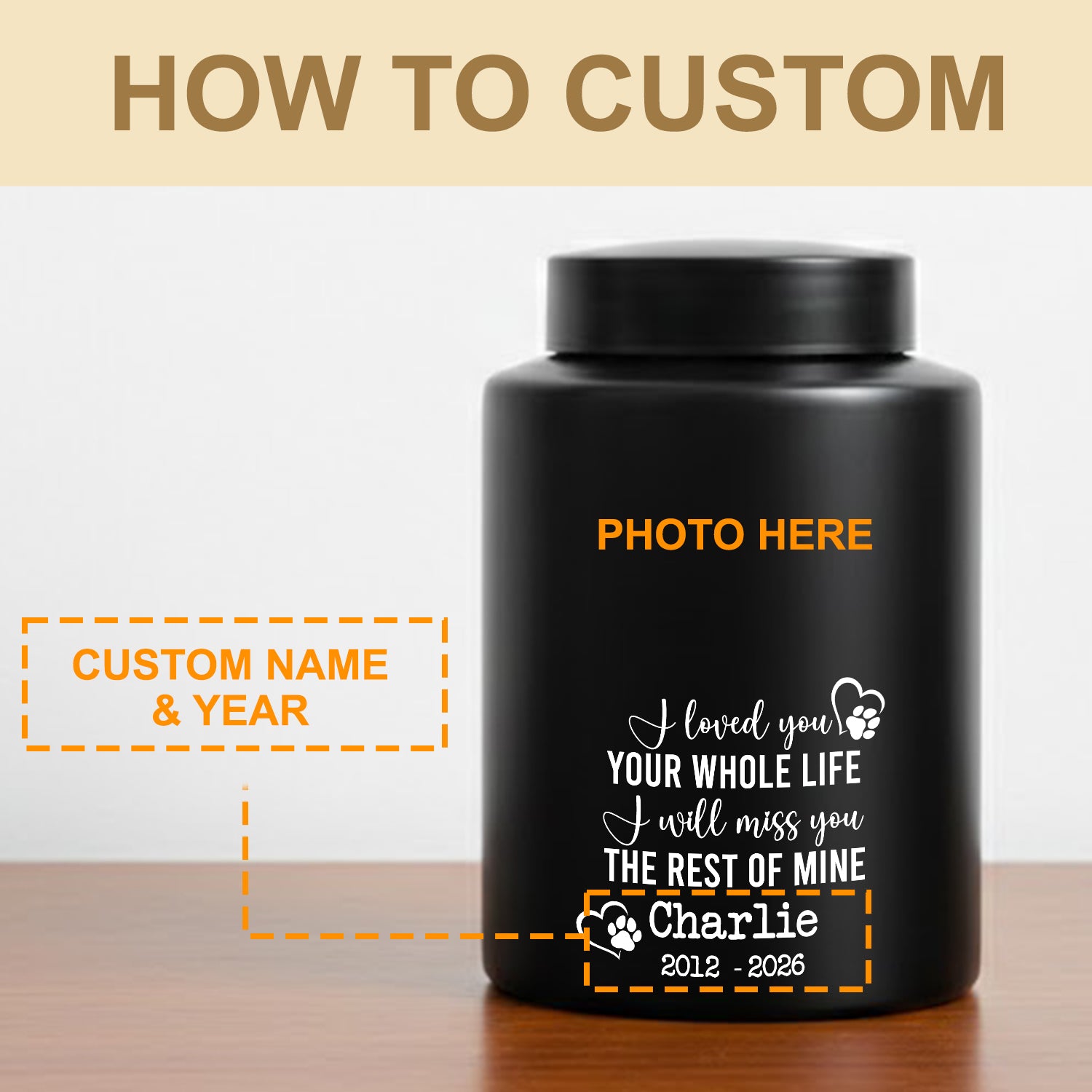custom name date pet ashes urn for dogs cats
