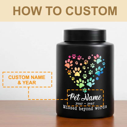 custom name date rainbow paw pet urn for dogs cats