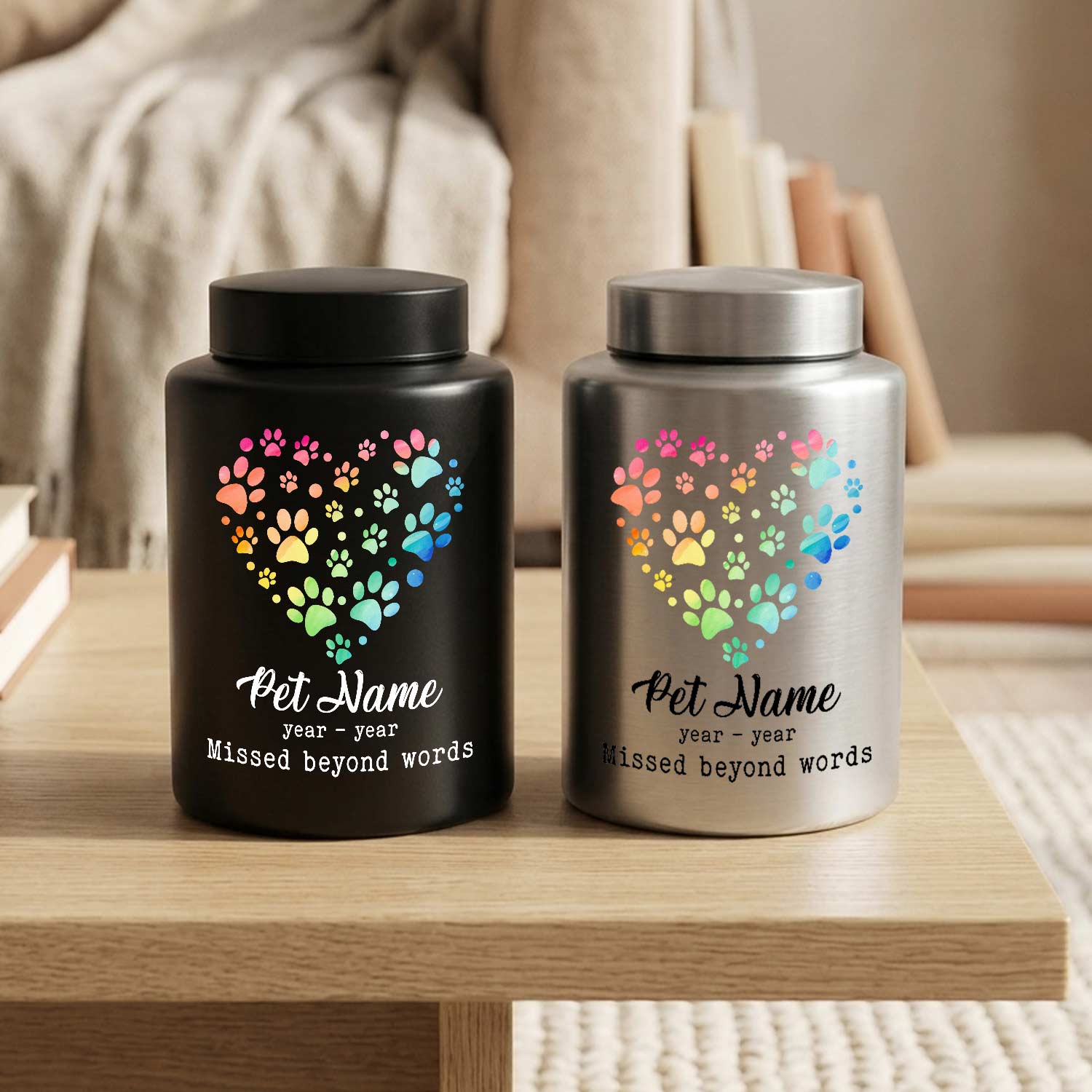 2 color dog cat urn personalized black sliver