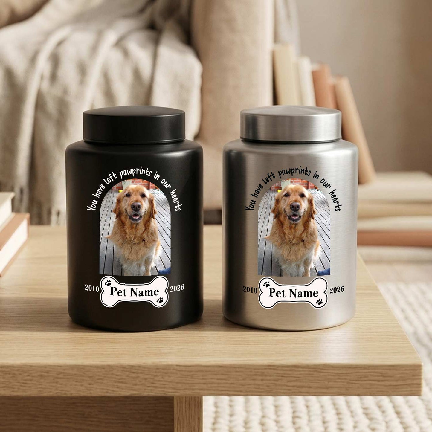 Black Sliver Metal pet urn