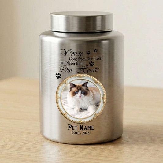 Metal pet urn for dog cat ashes