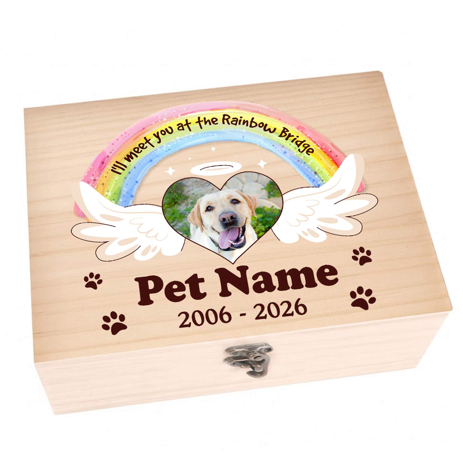 rainbow bridage wood box with photo for memorial pets dogs cats