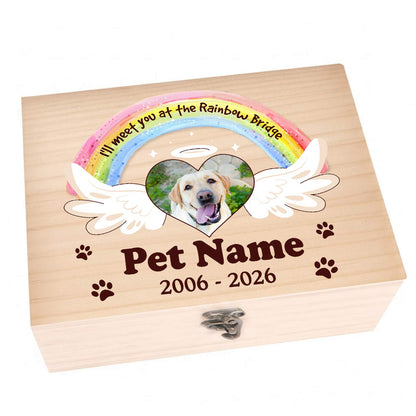 rainbow bridage wood box with photo for memorial pets dogs cats