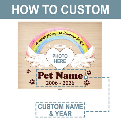 personalized picture name date wood box for loss of pets dogs cats