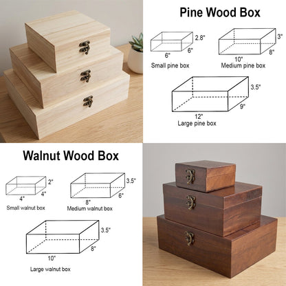 Pine wood and walnut wood materials, each with 3 sizes of pet keepsake boxes