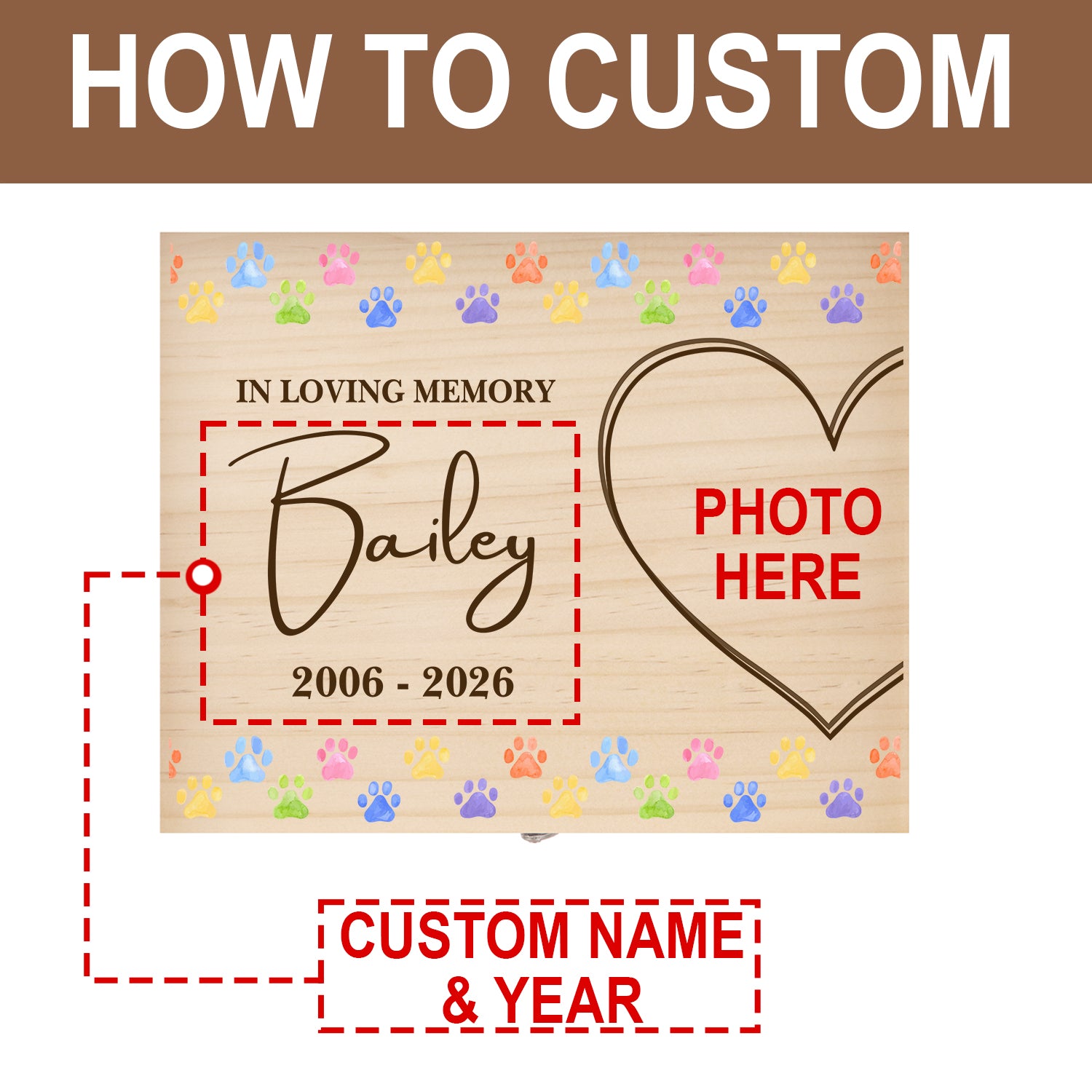 Personalized Pet Memory Box for Dog Cat Loss