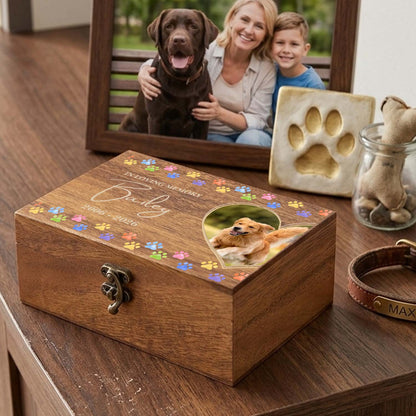 Rainbow footprints dog memory box for dog passing away