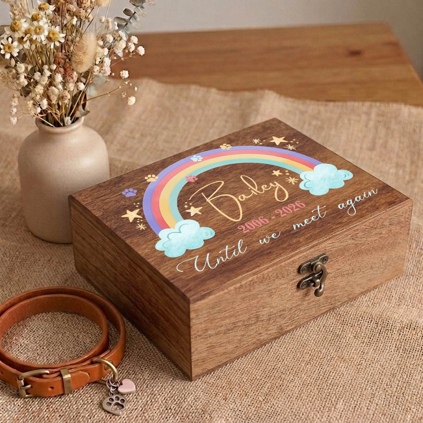 Personalized rainbow bridge Pet Memory Box for loss of dog cat