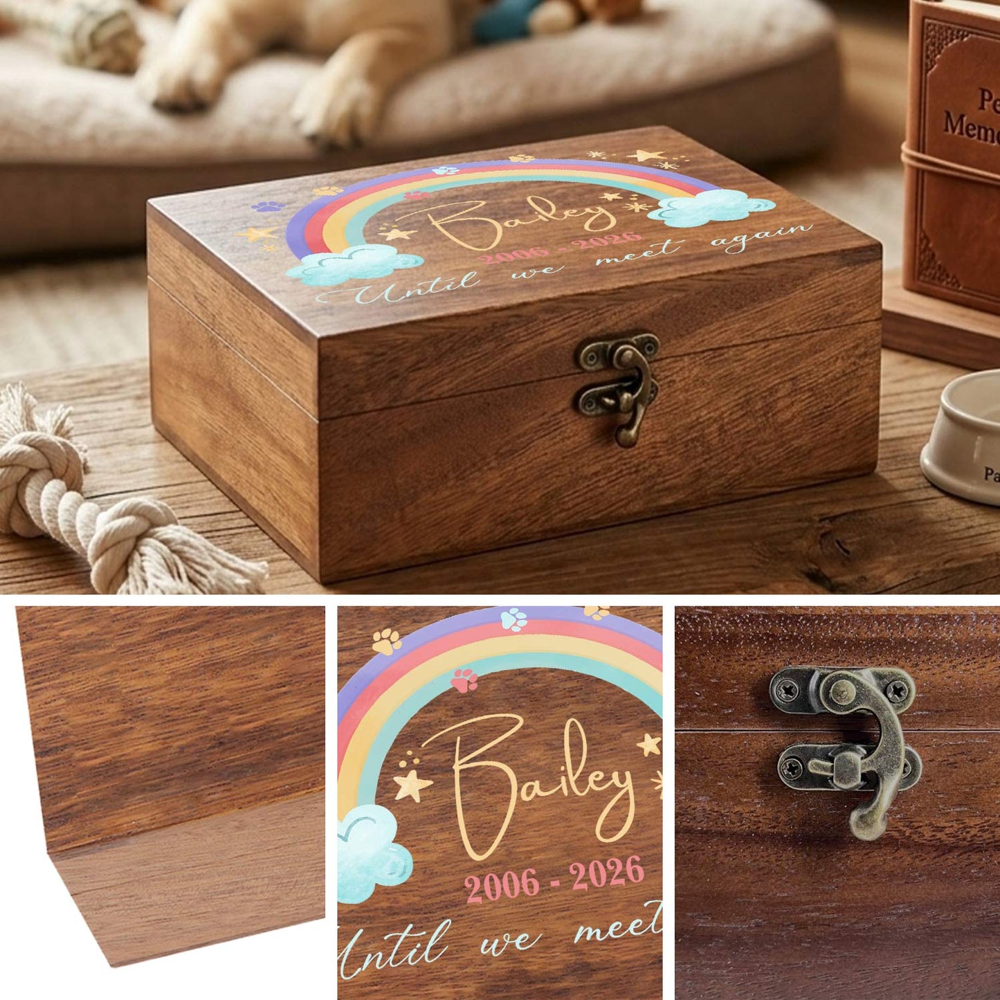 High-quality solid wood box with antique copper lock catch