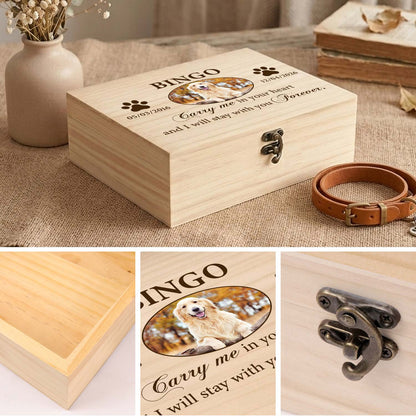 A high-quality solid wood box paired with antique bronze hardware as a gift for dogs and cats that have passed away
