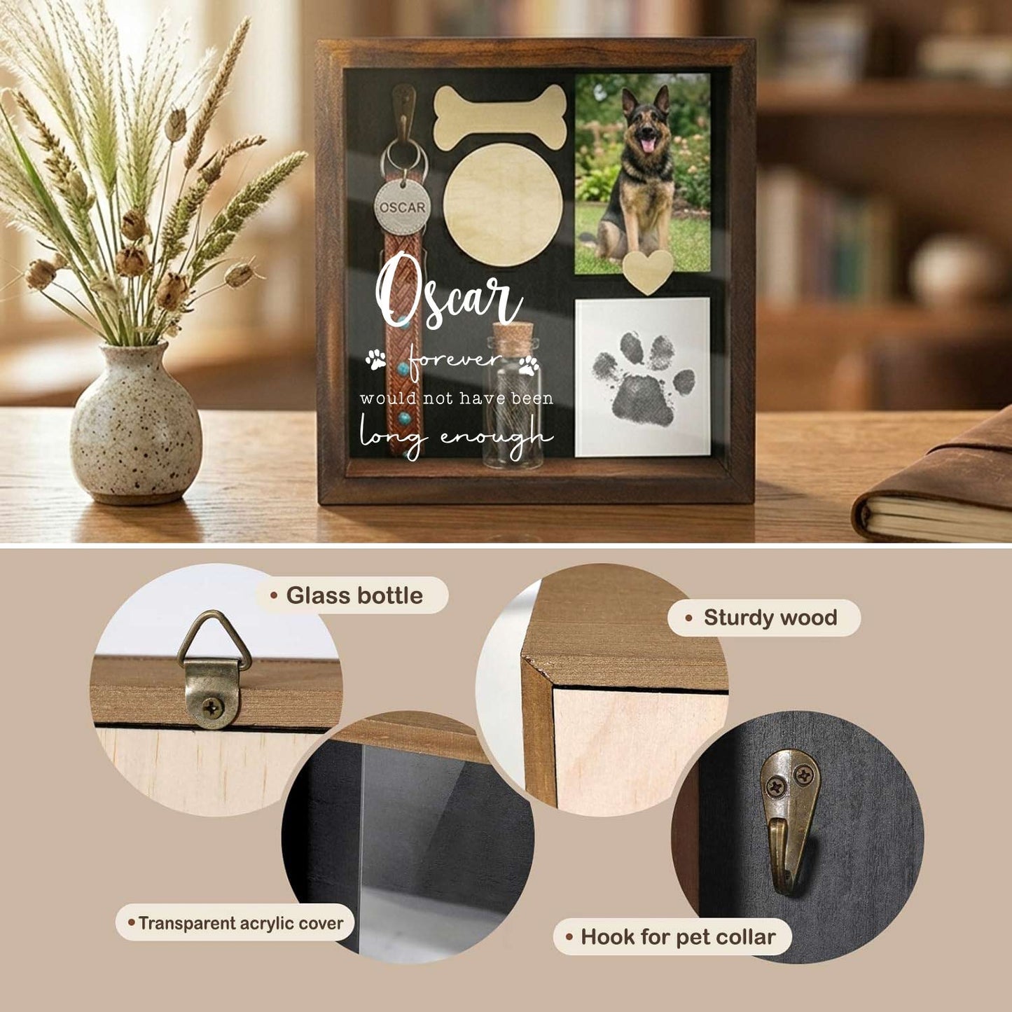 Pine wood dog shadow box detail