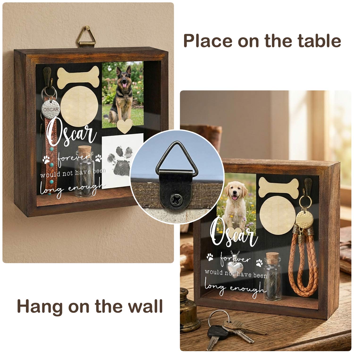 Hanging dog pet cat shadow box
