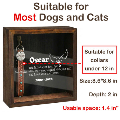 A pet collar with a capacity of 1.4 inches and a photo display box